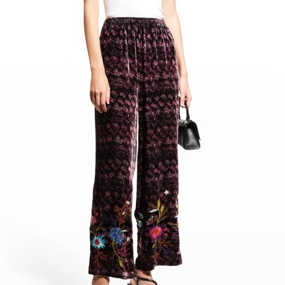 Johnny Was Pants - Johnny Was Los Angeles Ulla Floral Embroidered Velvet Pants Black Small